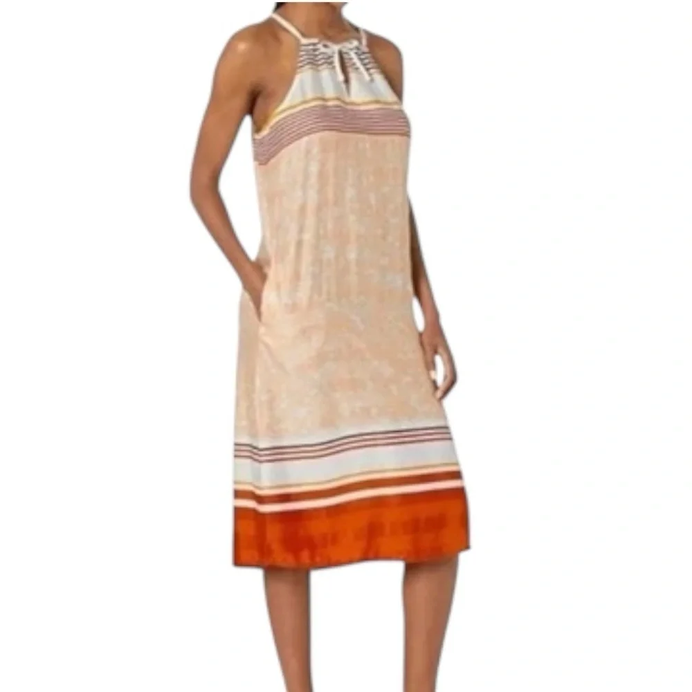 Prana Parisol Midi Dress Peach Canopy Halter Lightweight Modal Pockets Size XL - Picture 5 of 11